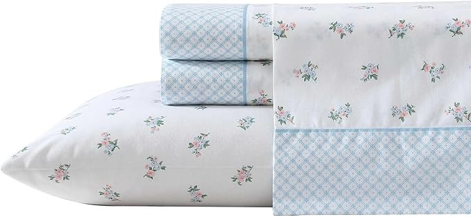 Laura Ashley - Sheet Set, Breathable Percale Cotton Bedding, 200 Thread Count, Deep Pocket, Chic ... | Amazon (US)