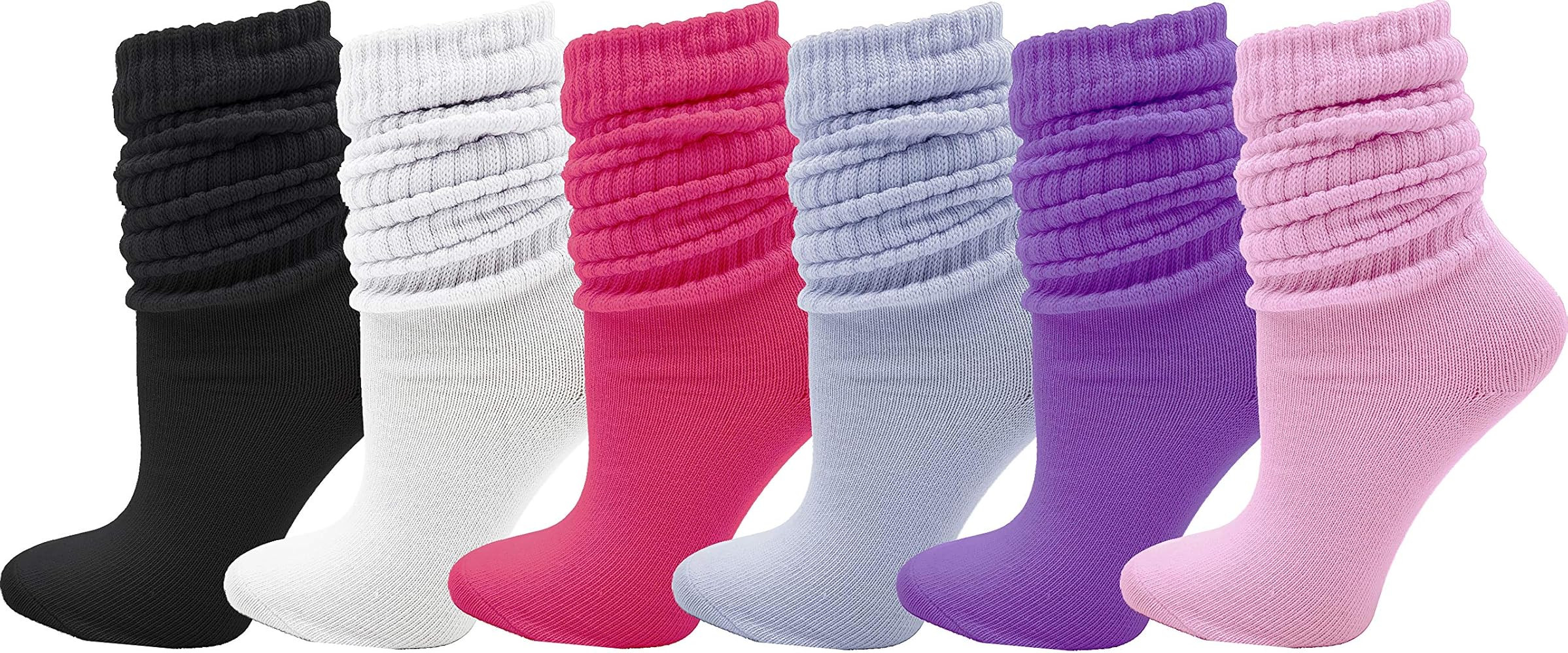 6 Pairs Slouch Socks for Women, Soft Extra Long Scrunch Knee High Sock, Bulk Pack | Amazon (US)
