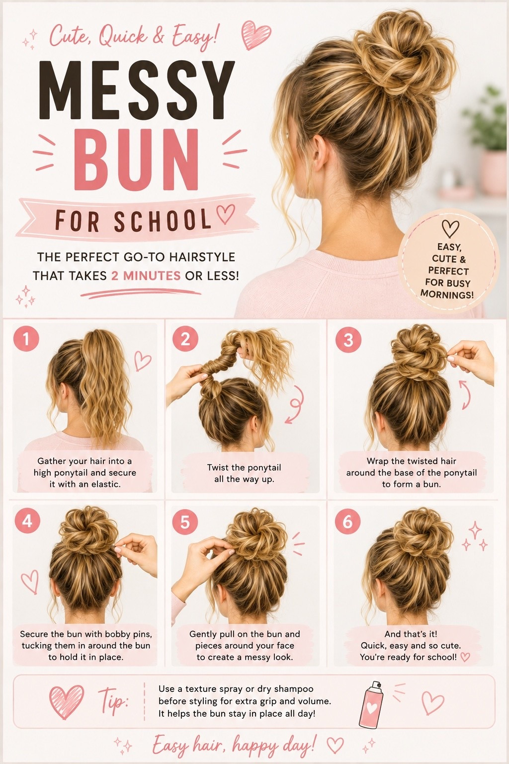 Quick, easy and cute messy bun for girls

#LTKBeauty