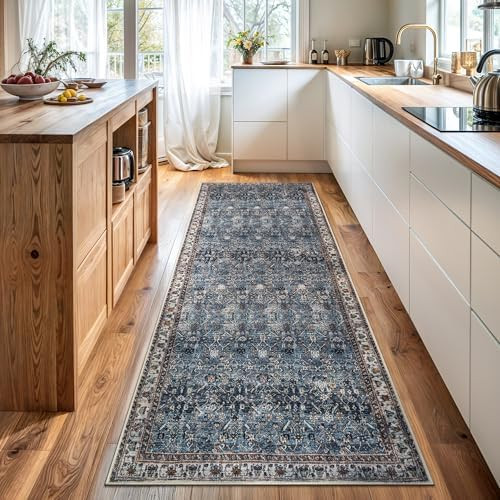 Bloom Rugs Washable Non-Slip 10 ft Runner - Blue/Beige Traditional Runner for Entryway, Hallway, ... | Amazon (US)