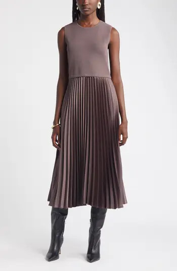 Nordstrom Pleated Mixed Media Midi Dress | Nordstrom | Nordstrom