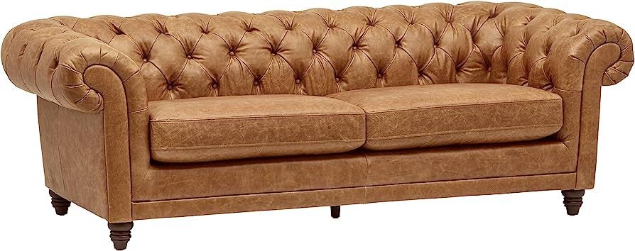 Amazon Brand - Stone & Beam Bradbury Chesterfield Tufted Leather Sofa Couch, 92.9"W, Cognac | Amazon (US)