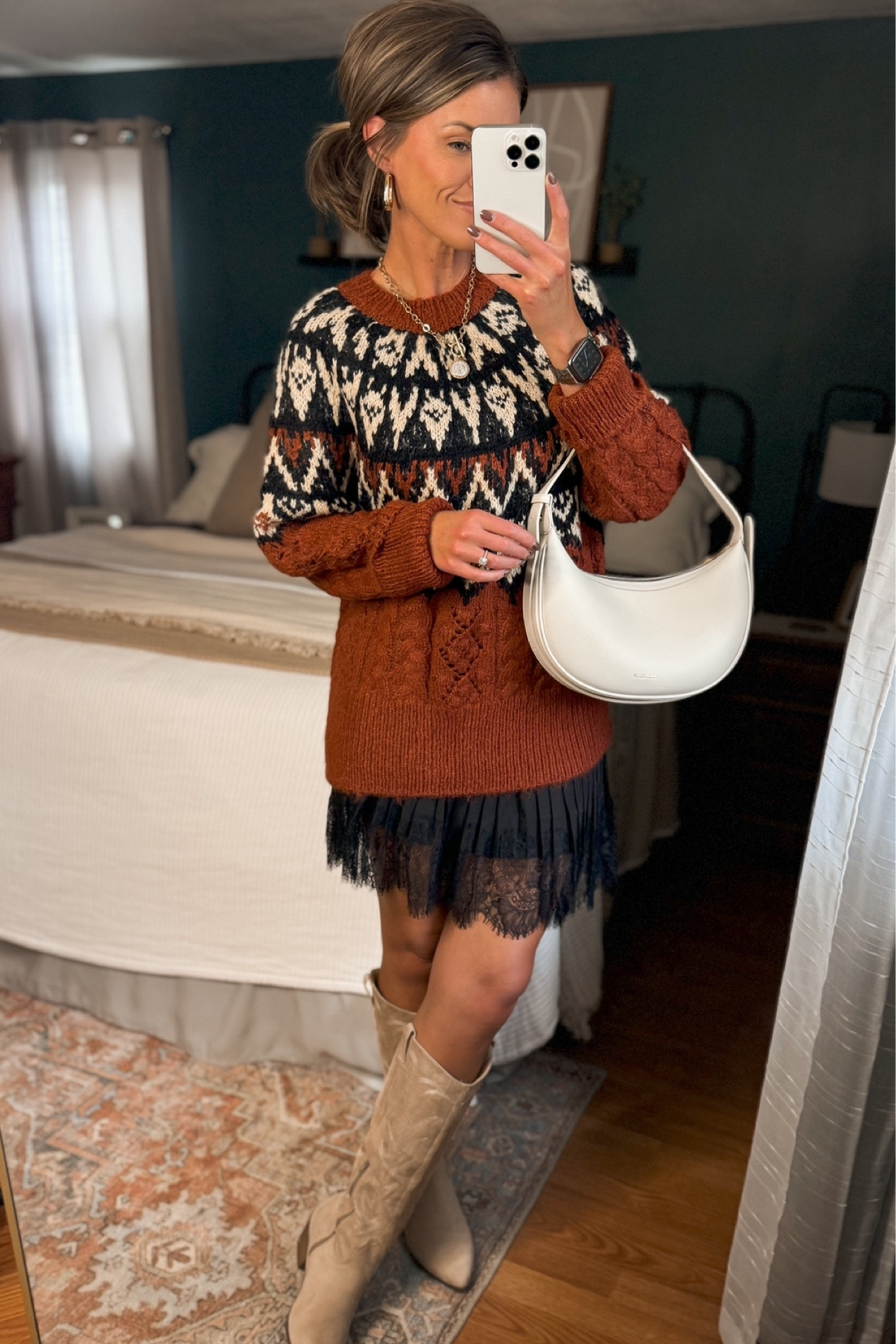 Thanksgiving Day outfit idea. 
Sized up to large in sweater for length  

#LTKStyleTip #LTKSeasonal #LTKHoliday