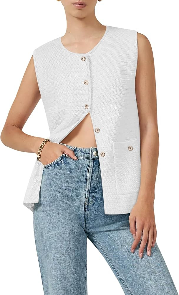 Yousify Womens Sweater Vest Sleeveless Button Down Round Neck Knitted Tank Tops Casual Cardigan f... | Amazon (US)