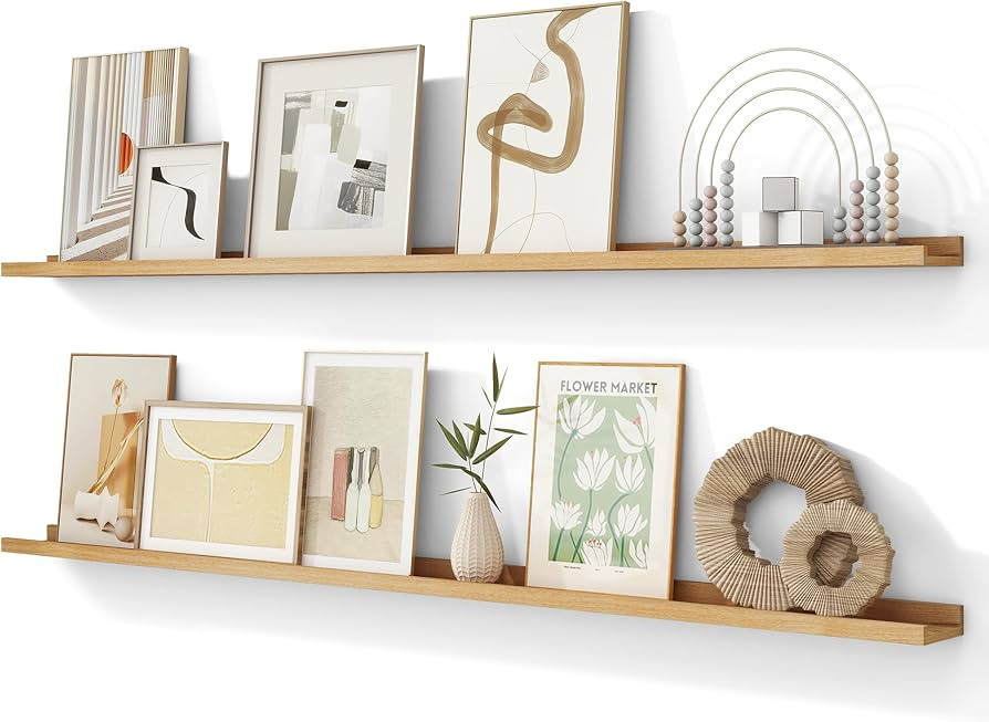 Picture Ledge Shelf, 72 inch Solid Ash Wood Floating Shelves Set of 2, Picture Ledge Photo Ledge ... | Amazon (US)