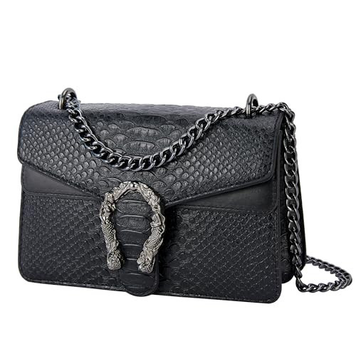 Leather Shoulder Bag Chain Purse for Women - Fashion Crossbody Bags Vintage Snake Print Underarm Bag Satchel Clutch Handbag（Black） | Amazon (US)