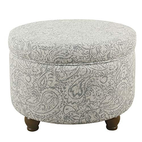 Homepop Home Decor | Upholstered Round Storage Ottoman | Ottoman with Storage for Living Room & Bedroom, Gray Floral | Amazon (US)