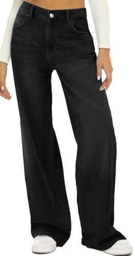 HDLTE Black Women Wide Leg Jeans High Waist Baggy Jean Loose Boyfriend Jeans Denim Pants Y2K | Amazon (US)