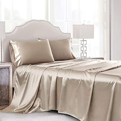 Cobedzy 4 Pcs Taupe Satin Sheets Full Size Silk Satin Bedding Sheets Set with 1 Deep Pocket Fitte... | Amazon (US)