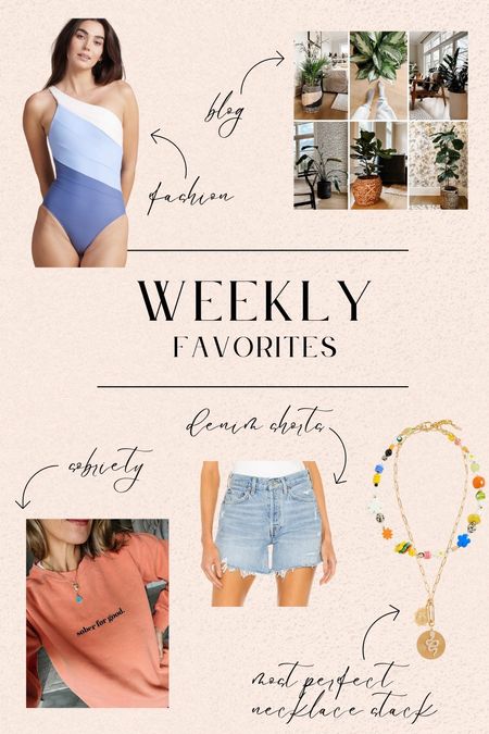 Weekly follower favorites // my favorite one-piece swimsuits, denim shorts and the most comfortable 'sober for good' sweatshirt. Really into the perfect necklace stack right now too!

#LTKSeasonal #LTKstyletip #LTKswim