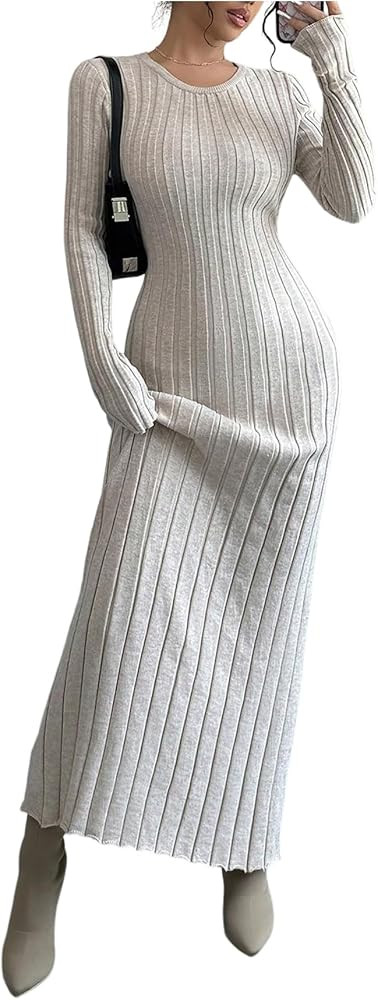 MakeMeChic Women's Sweater Dress Long Sleeve Tie Back Rib Knit Going Out Maxi Dress | Amazon (US)