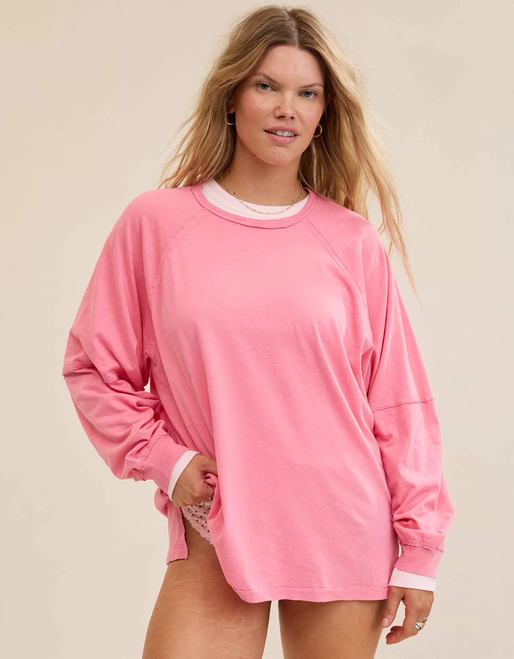 Aerie Cozy Long Sleeve Oversized Boyfriend T-Shirt | Aerie