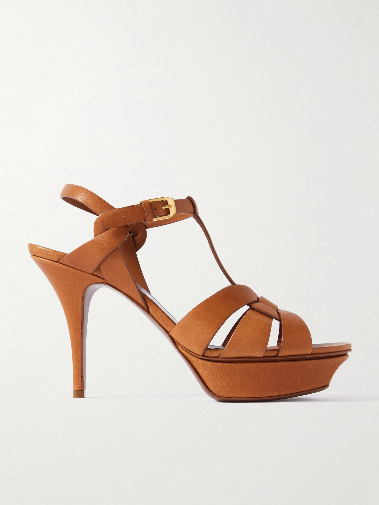 SAINT LAURENT - Tribute Woven Leather Platform Sandals - Brown | NET-A-PORTER (US)