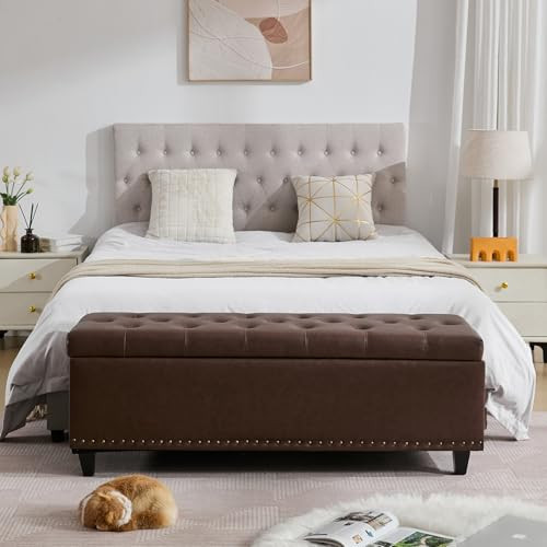 Tbfit Long Ottoman with Storage, 50.8" Faux Leather End of Bed Bench with Safety Hinge, Entryway Benches Large Storage Ottoman Bench for Bedroom, Living Room, Holds up to 660 lb(Dark Brown) | Amazon (US)
