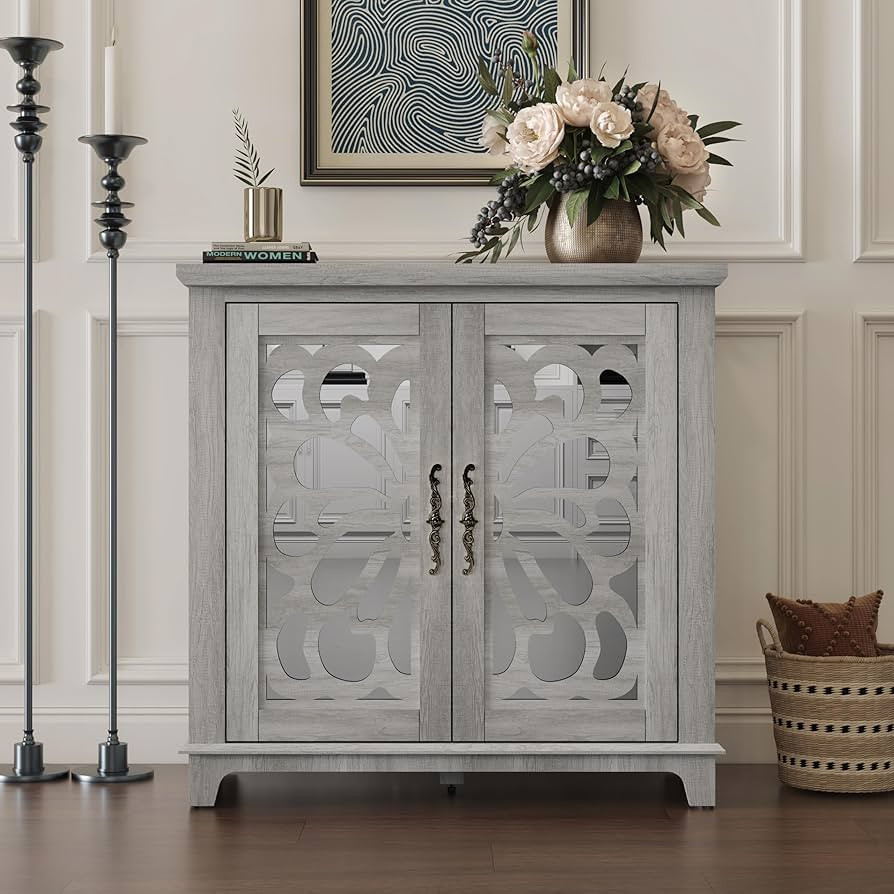 GDFStudio Modern Buffet Sideboard Cabinet, Storage Cabinet with 2 Acrylic Mirrored Doors, Freesta... | Amazon (US)