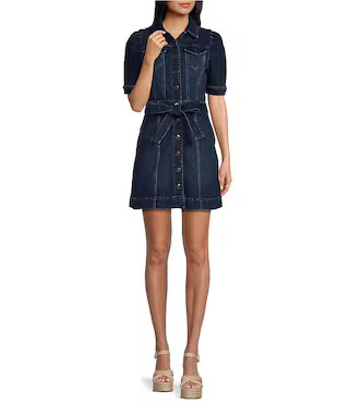 Izzy Denim Notch Collar Button Front Short Sleeve Shirt Dress | Dillard's
