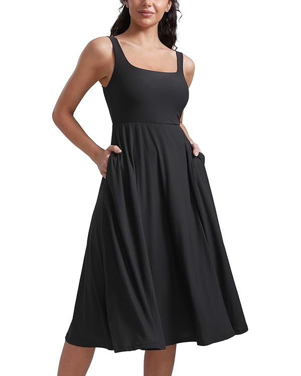 CRZ YOGA Cloudweight Double Lined Square Neck Midi Dresses for Women Casual Summer Sleeveless Out... | Amazon (US)