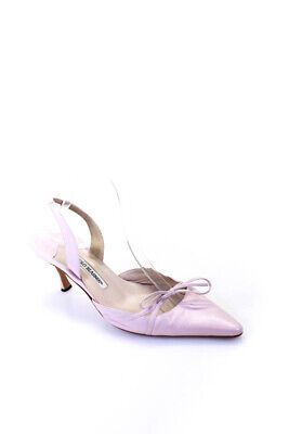 Manolo Blahnik Women's Leather Pointed Bow Slingback Heels Pink Size 9.5  | eBay | eBay US