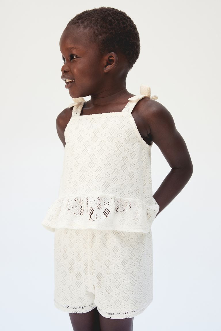 Bow-detail Peplum Top - Square Neckline - Short sleeve - Natural white - Kids | H&M US | H&M (US + CA)