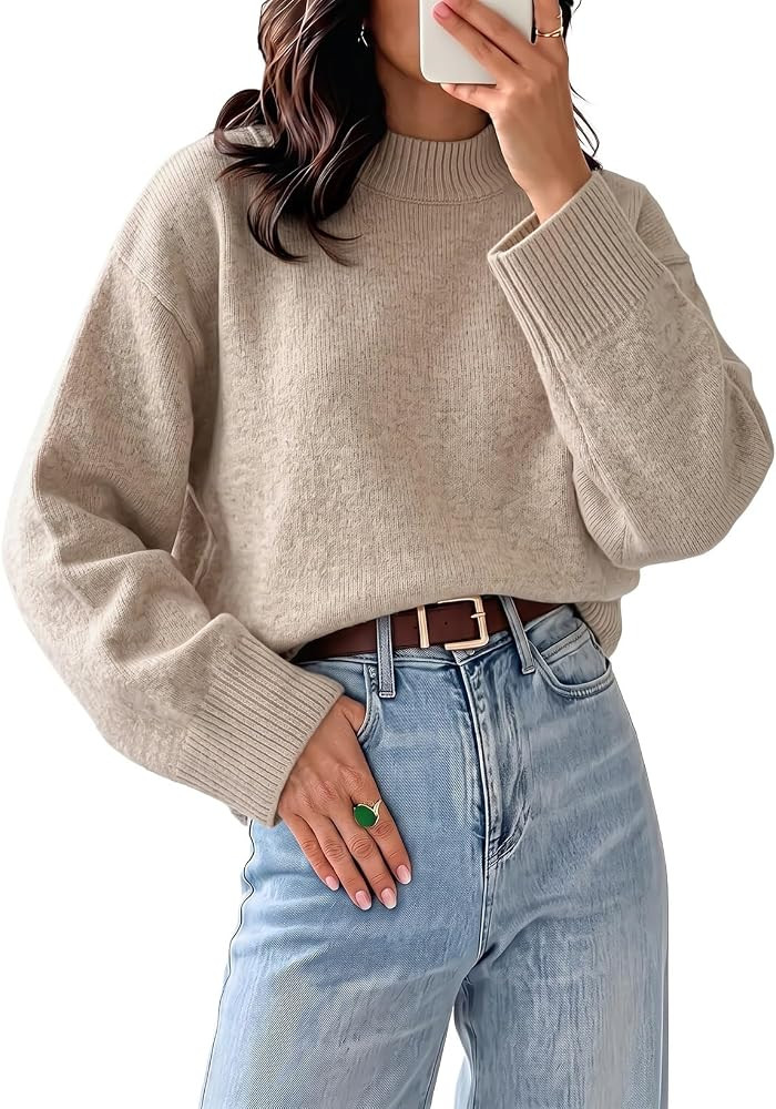 EVALESS Sweaters for Women Fall Long Sleeve Oversized Knit Pullover Tops | Amazon (US)