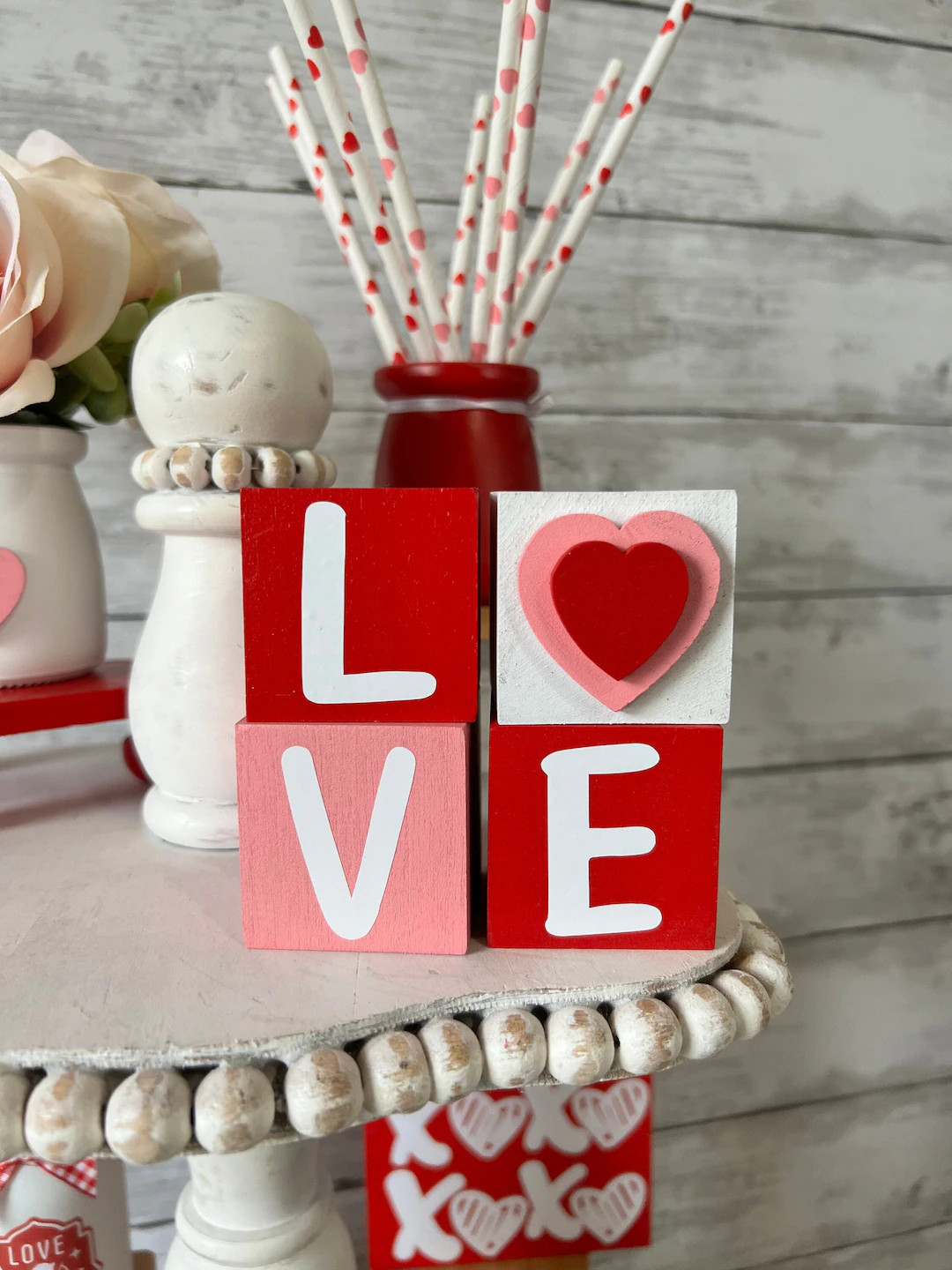 Valentine's Day Tiered Tray Decor Valentines Mini Blocks - Etsy | Etsy (US)
