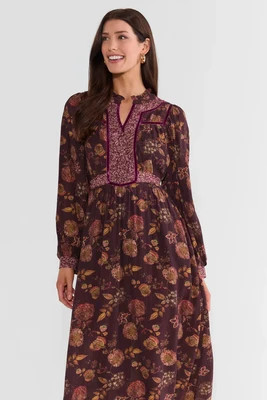 Burgundy Floral Print Midi Dress | Avara