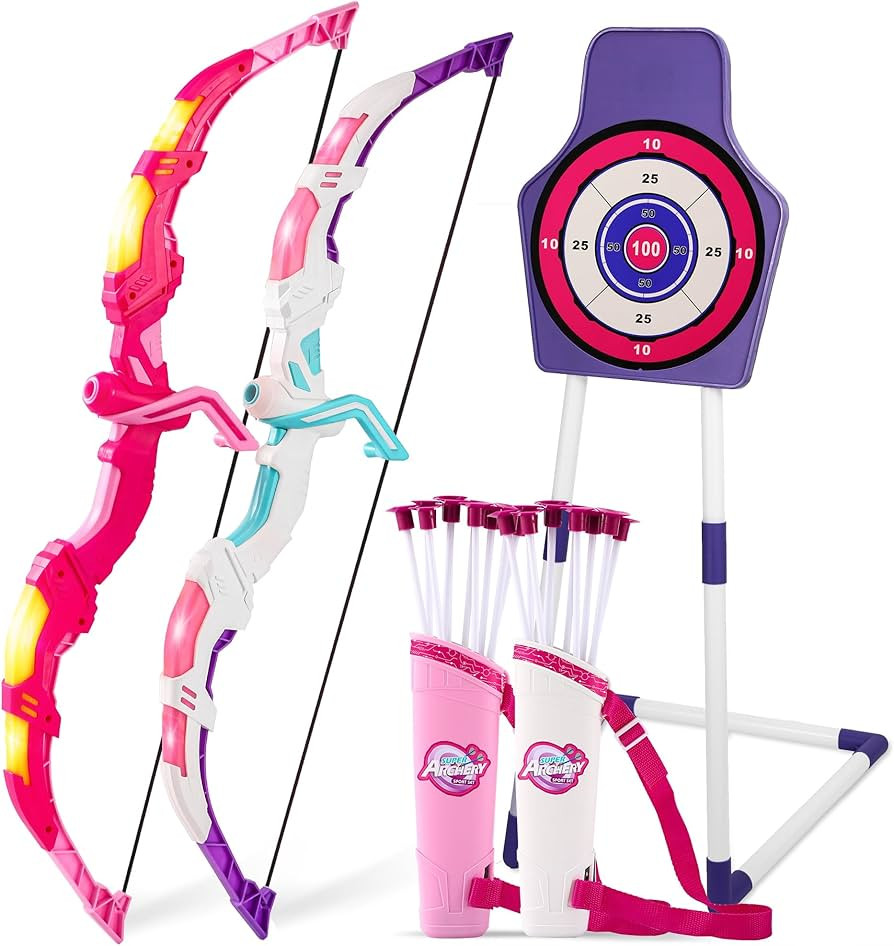 Bow and Arrow Set Girl Toys: 2 Pack LED Light Up Archery Set with 20 Suction Cup Arrows, Birthday... | Amazon (US)