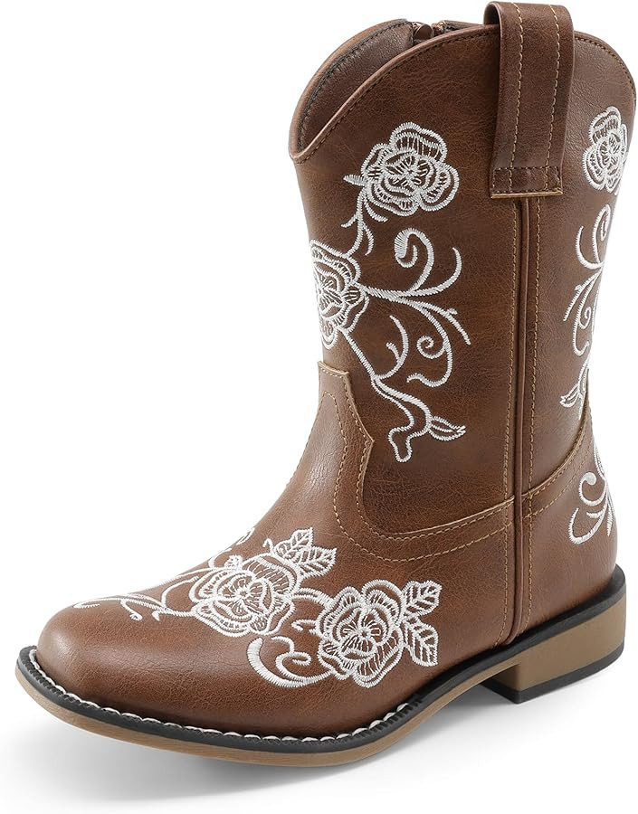 DREAM PAIRS Girls Cowboy Boots Floral Embroidered Classic Western Cowgirl Boots Square Toe Mid Ca... | Amazon (US)