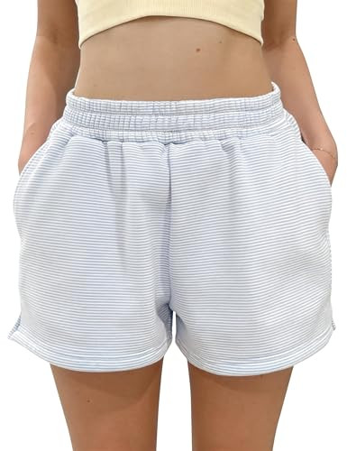 TERIVEEK Womens Striped Sweat Shorts Cotton Lounge Shorts with Pockets | Amazon (US)