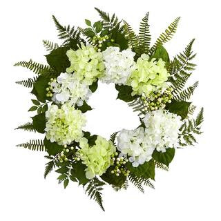 Nearly Natural 24 in. Artificial Hydrangea Berry Wreath 4238 - The Home Depot | The Home Depot