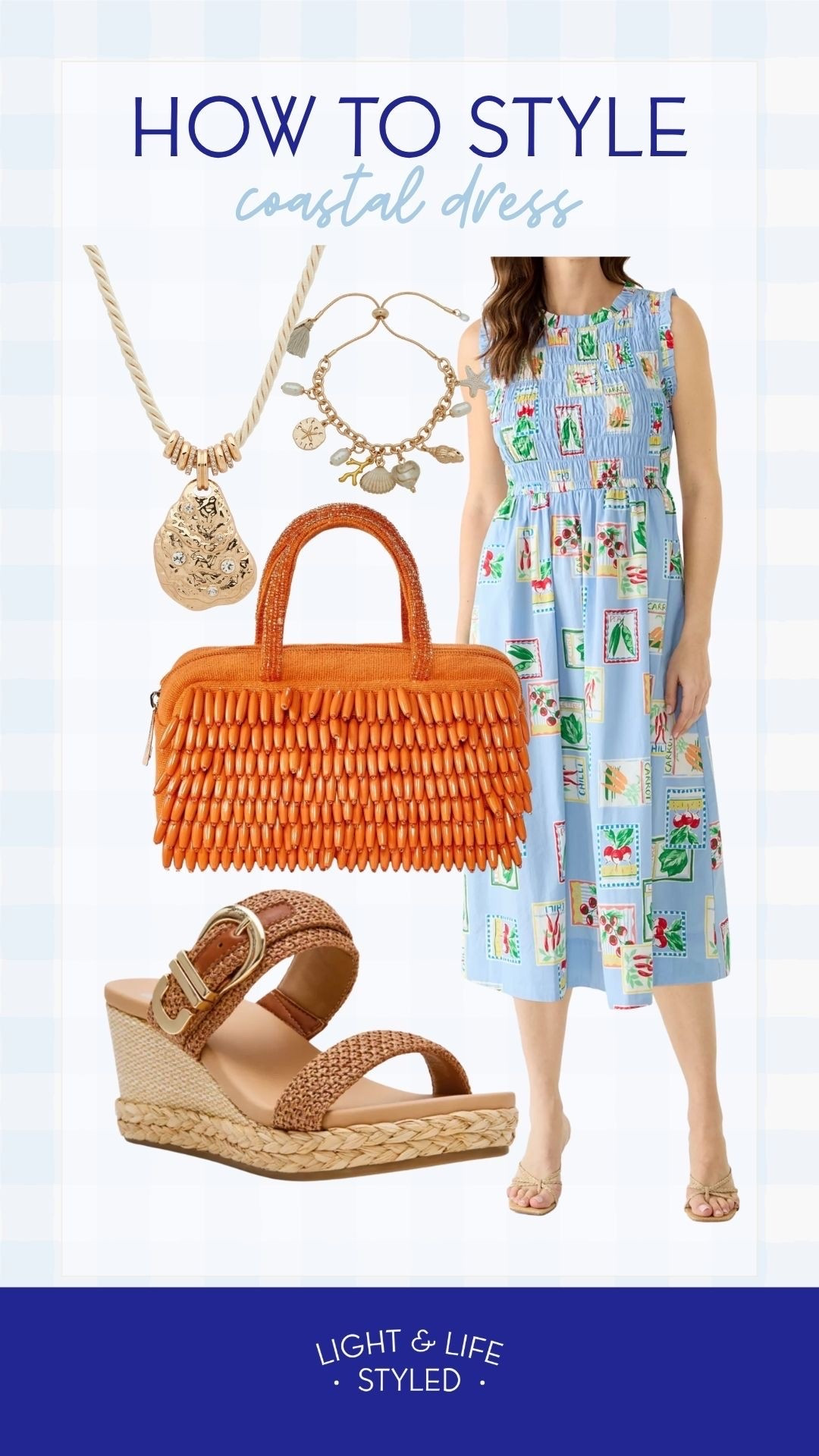 This smocked sleeveless blue summer print dress from Belk is giving expensive. Paired with this adorable accessories, this outfit is the definition of coastal perfection and would be perfect for a lunch date, vacation or and summer outing. The price tag is almost as good as the quality and I can tell you, this is a great deal. 
Summer print dress, orange fringe handbag

#LTKSeasonal #LTKOver40 #LTKPetite
