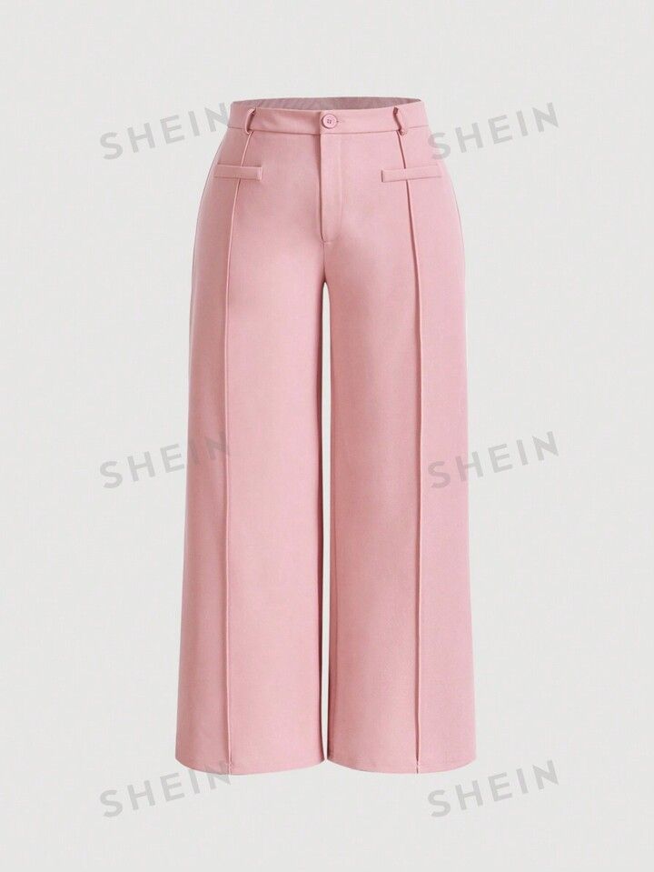 SHEIN MOD Plus Solid Seam Front Wide Leg Pants | SHEIN