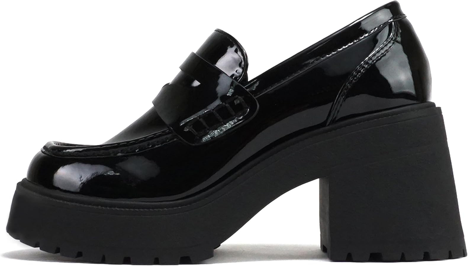 Soda “AMP” ~ Women Round Toe Slip-On Lug Sole High Heel Penny Loafer Shoe | Amazon (US)