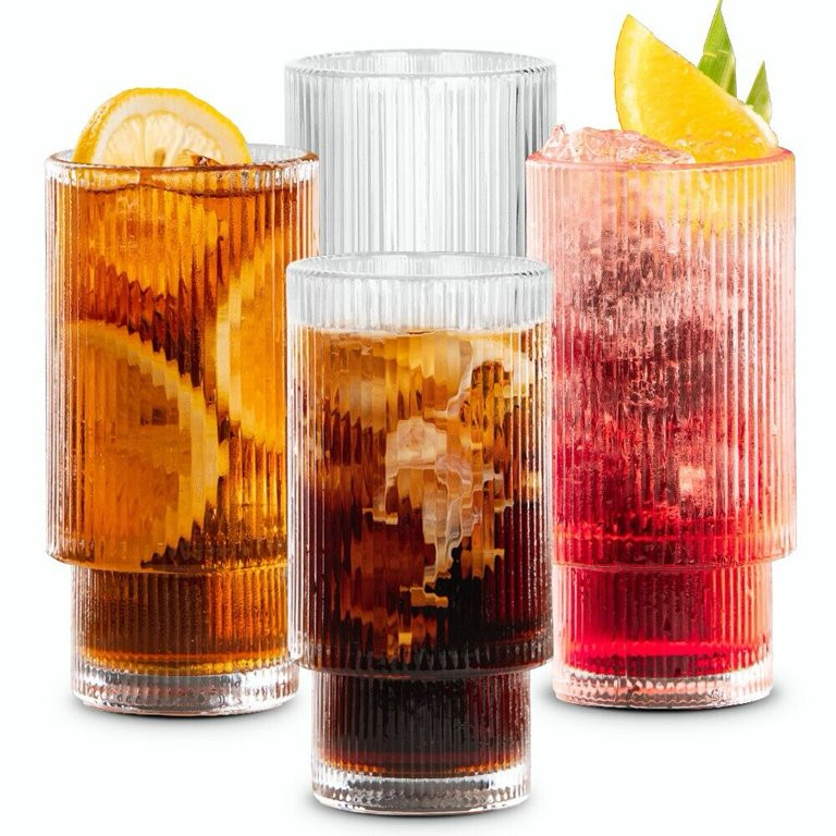 Highball Glasses, Combler 12-Ounce Clear Tall Drinking Glasses for Cocktail, Juice, Ribbed Glassw... | Walmart (US)