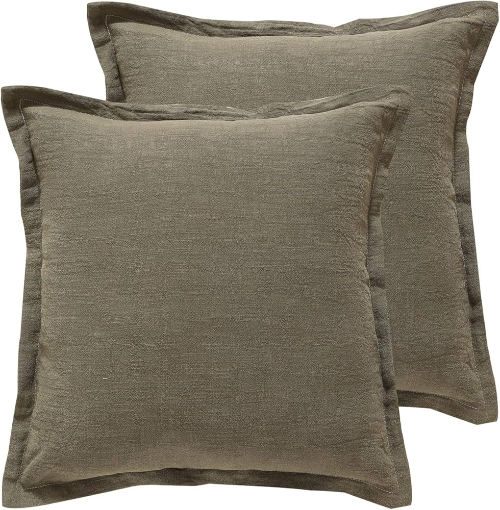 patdrea Green Shabby Chic Decorative Throw Pillow Covers 22x22 Set of 2, Farmhouse Linen Pillow C... | Amazon (US)