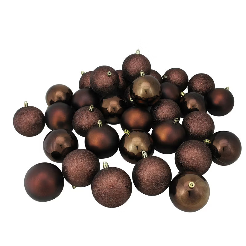 Northlight 32ct Shatterproof 4-Finish Christmas Ball Ornament Set 3.25" - Brown | Target