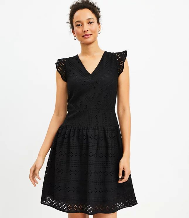 Lace V-Neck Ruffle Sleeve Dress | LOFT