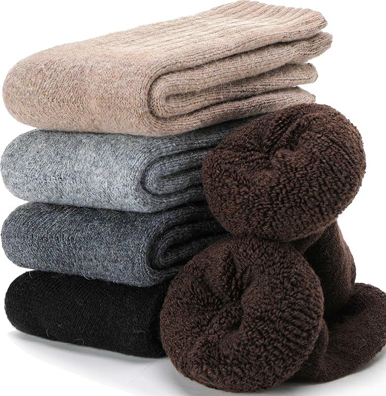 Men Merino Wool Socks Super Thick Thermal Hiking Winter Warm Boot Heavy Soft Cozy Socks for Cold ... | Amazon (US)