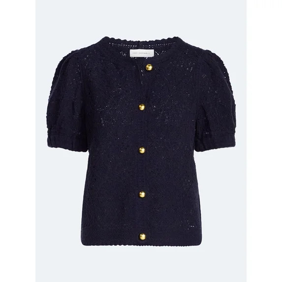 Free Assembly Women's and Women's Plus Pineapple Cardigan Sweater with Short Puff Sleeves, Lightw... | Walmart (US)