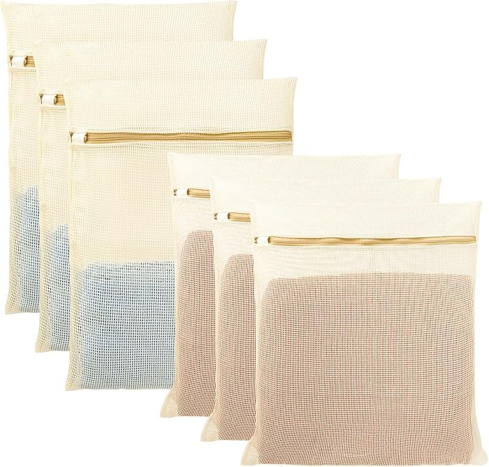 6Pcs Organic Cotton Mesh Laundry Bags for Delicates, Durable Mesh Wash Bags, Sturdy Zipper Laundr... | Amazon (US)