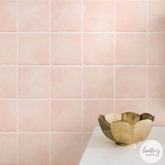 Faux Pink Tiles Wallpaper Bathroom and Kitchen Coral Color | Etsy | Etsy (US)