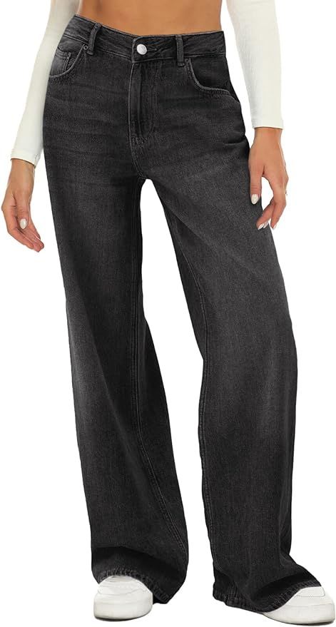 HDLTE Women Wide Leg Jeans High Waist Baggy Jeans Loose Boyfriend Jeans Denim Pants Y2K | Amazon (US)