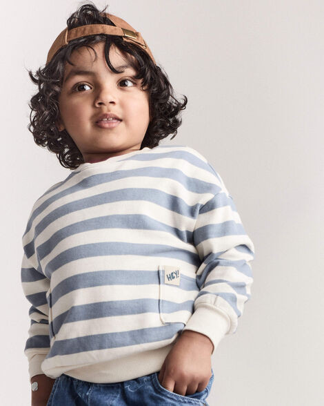 Toddler 'Hey!' Striped Otter Sweatshirt™ with Pockets - Blue/Cream | Carter's Inc