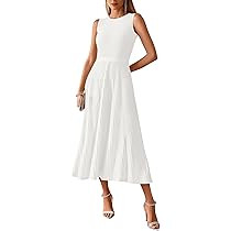 BTFBM Women Tank Midi Dress Summer Crewneck Sleeveless Pleated A Line Business Casual Formal Swea... | Amazon (US)
