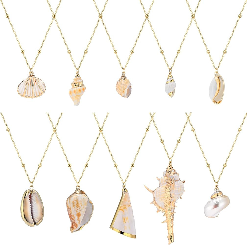 Tondiamo 10 Pcs Natural Shell Scallop Conch Pendant Necklace with Gold Rimmed Boho Ocean Jewelry ... | Amazon (US)