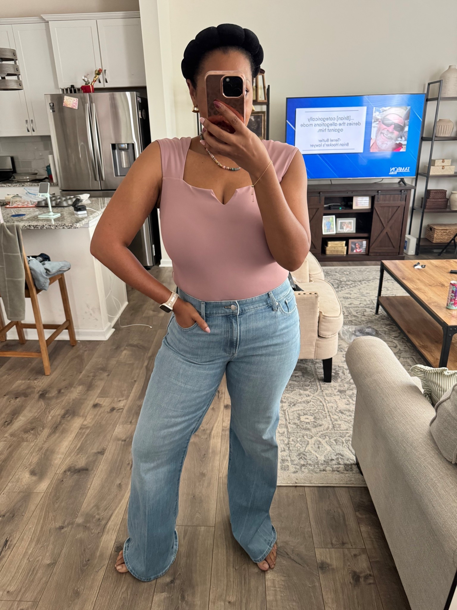 OOTD bodysuit in size large fits comfortably tts and wearing size 12 in jeans they fit tts and have some stretch 

#LTKMidsize #LTKootd