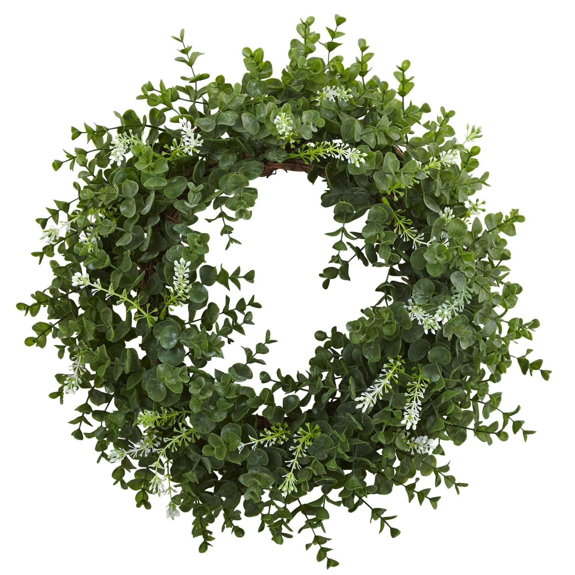 18” Eucalyptus Double Ring Wreath w/Twig Base | Nearly Natural | Nearly Natural
