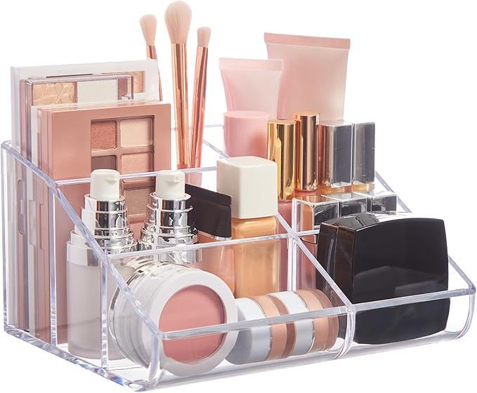 STORi Clear Plastic Vanity Makeup Organizer | 6-Compartment Holder for Brushes, Eyeshadow Palette... | Amazon (US)