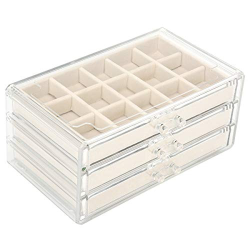 FEISCON Acrylic Jewelry Organizer Makeup Cosmetic Storage Organizer Box Clear Jewelry Case with 3... | Amazon (US)