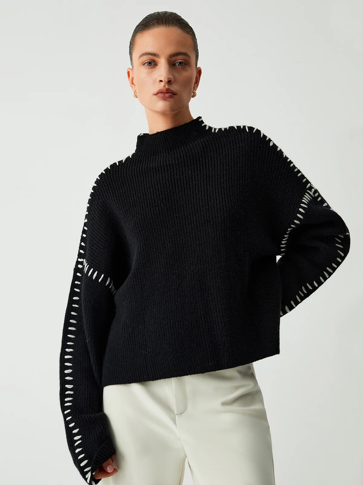 Shift The Focus Oversized Mock Neck Sweater | Commense